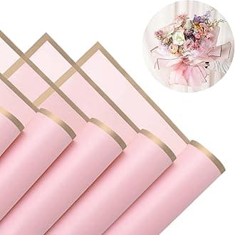 Just Flowers Waterproof Floral Wrapping Paper, Gift Wrapping Paper Roll Sheet, Florist Bouquet Supplies (Rose Pink with Gold Edge, Pack of 10)