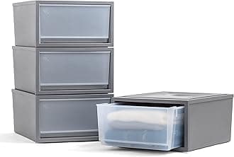 IRIS USA 34 Qt. Plastic Drawer Storage Organizer Stacking Drawers, 4-Pack, Stackable Unit with Sliding Drawer for Clothes Bedroom Kitchen Under Sink Pantry Craft Room Bathroom Dorm Office, Dark Gray