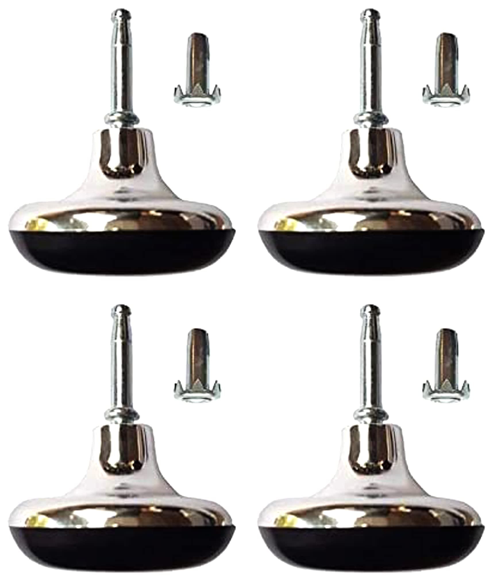 Chrome Feet Bed Legs Glides Castor & Insert for Divan Base Settee Sofa Chairs Wheels, Mushroom Shaped Legs for Beds, Furniture Legs (6)