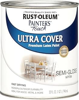 Rust-Oleum 1993502 Painter's Touch Brush Multi-Purpose Enamel Paint, 1 Quarts (Pack of 1), Semi-Gloss White, 32 Fl Oz