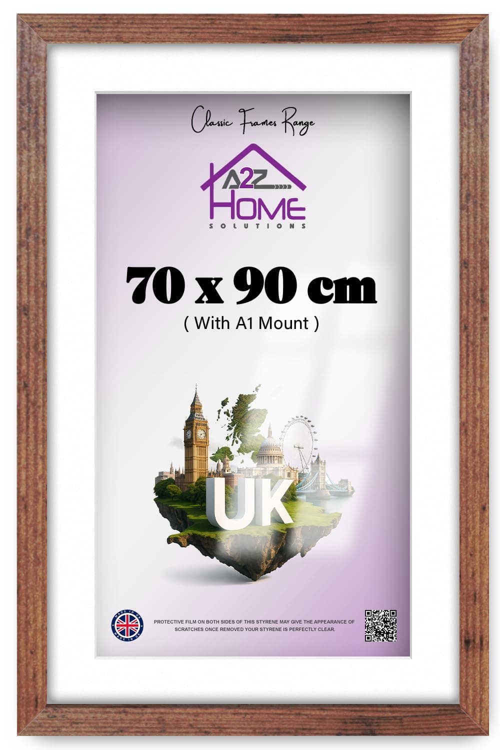 Wall Photo Frame Rustic 70x90 cm Frame With 80x60 cm Mount Picture Poster Print With Clear HD Perspex 30x15 MM Moulding Mounting Hooks MDF Backboard