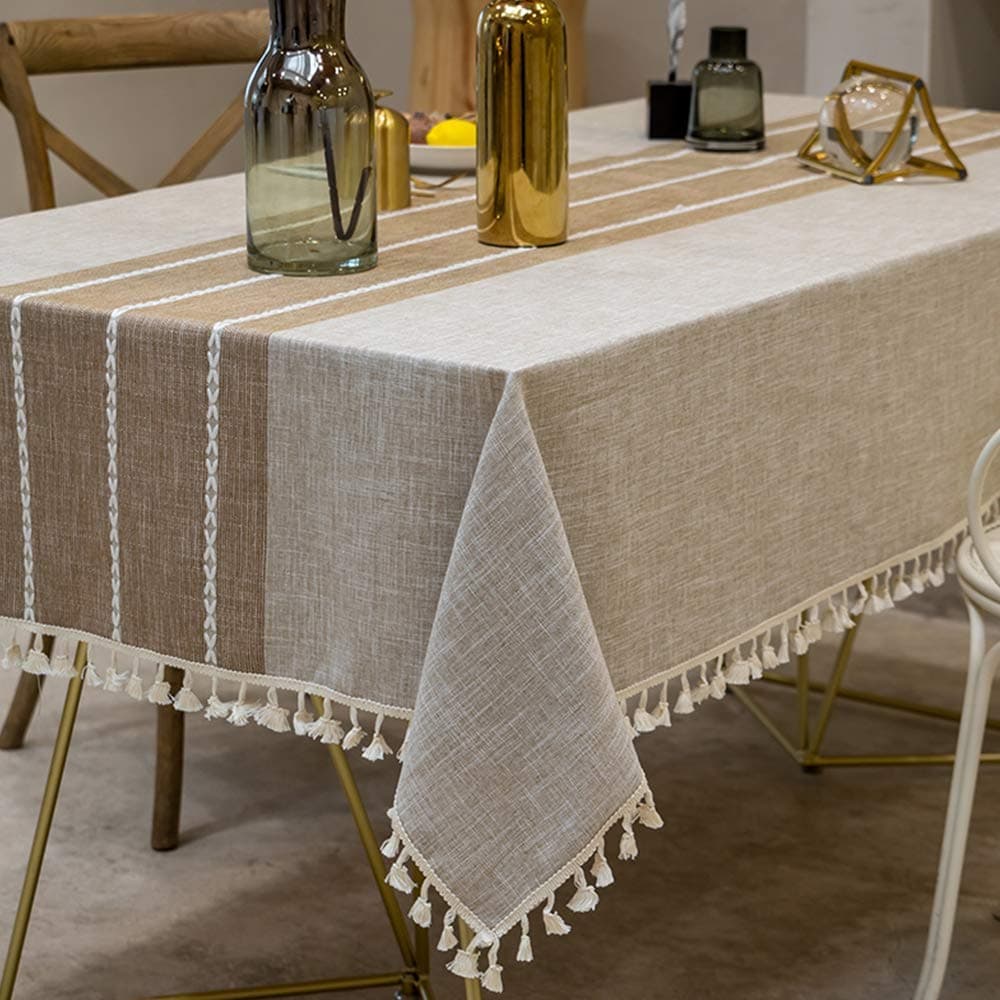 Vedouci Tassel Tablecloth Rectangle Table Cloth Polyester Wrinkle Free Anti-Fading Tablecloths Washable Dust-Proof Table Cover for Kitchen Dinning Party (Oblong, 55''x70'',4-6 Seats, Light Coffee)