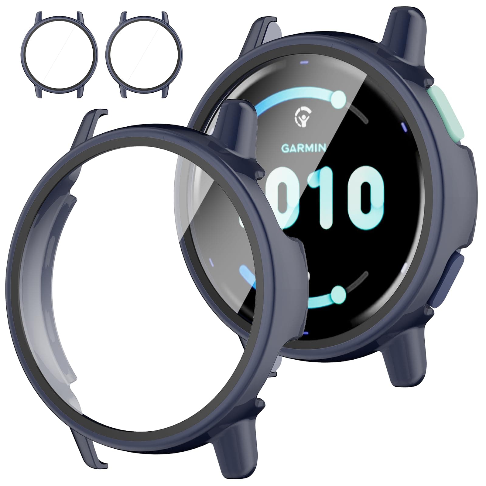 Rc-Z Screen Protector Case for Garmin vívoactive 5, [2-Pack] Hard PC Bumper Full Face Cover Replacement Accessories for Garmin Active 5/Vivoactive 5, Navy Blue