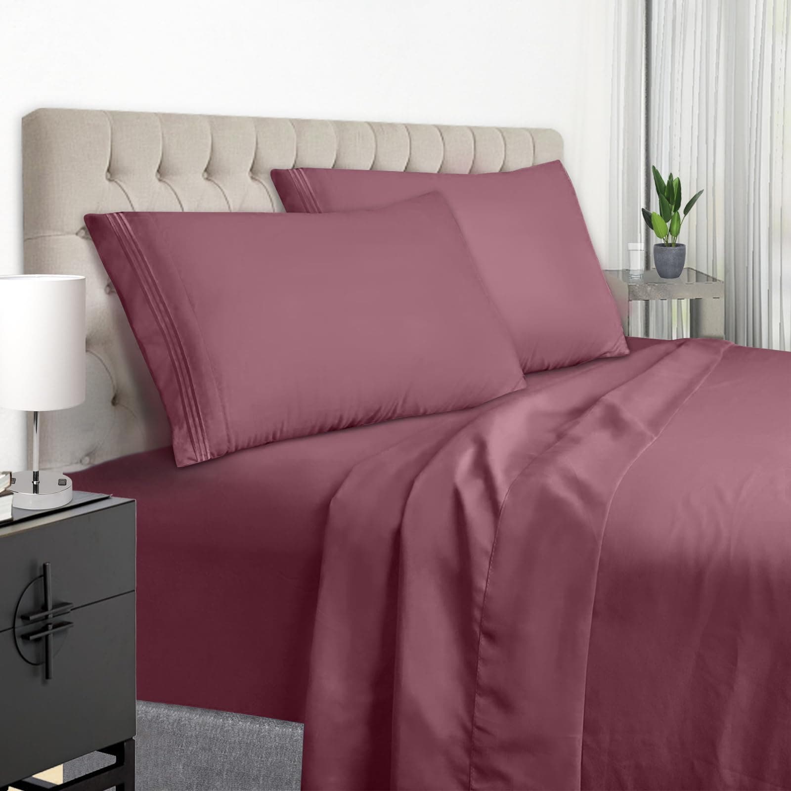 EaseHome Burgundy Full Size Bed Sheet Set Deep Pocket to 18 inches Mattress 4 Piece - Premium Bedding Sheets & Pillowcases Collection - Extra Soft,Wrinkle, Fade, Stain Resistant