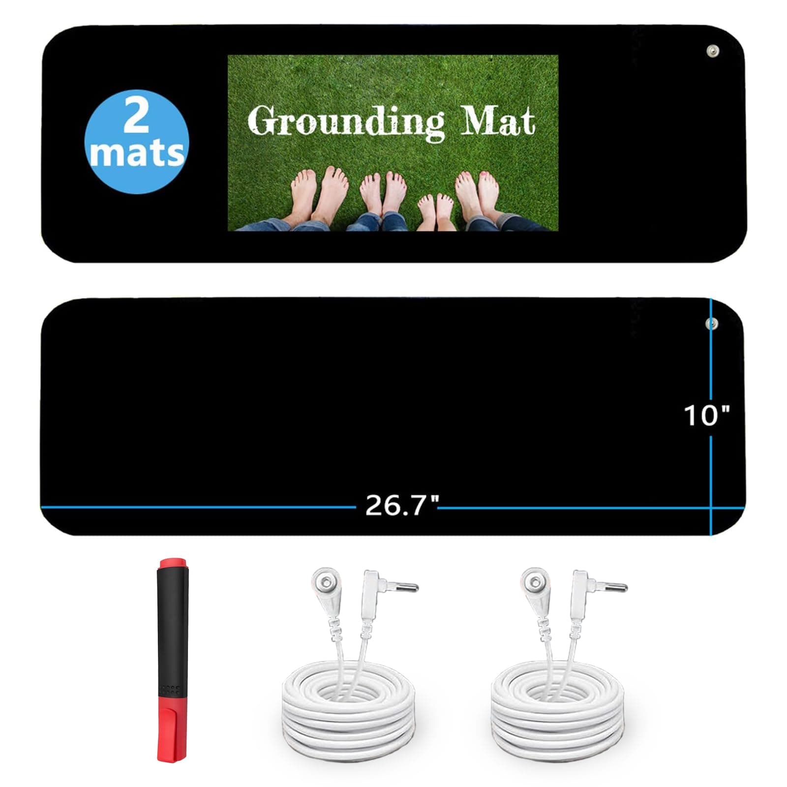 Grounding Mat Kit (2 Pack)-2 Grounding Mats (10 x 26.7) with Grounding Test Pen, 2 Straight Grounding Cords (15ft) - Indoor Grounding for Full Body Balance & Wellness Support