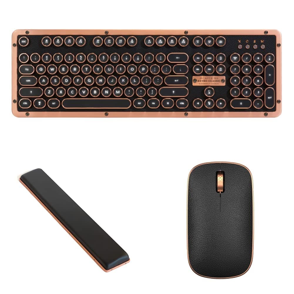 Azio Retro Classic Bluetooth Mechanical Keyboard, Palm Rest and Mouse Bundle