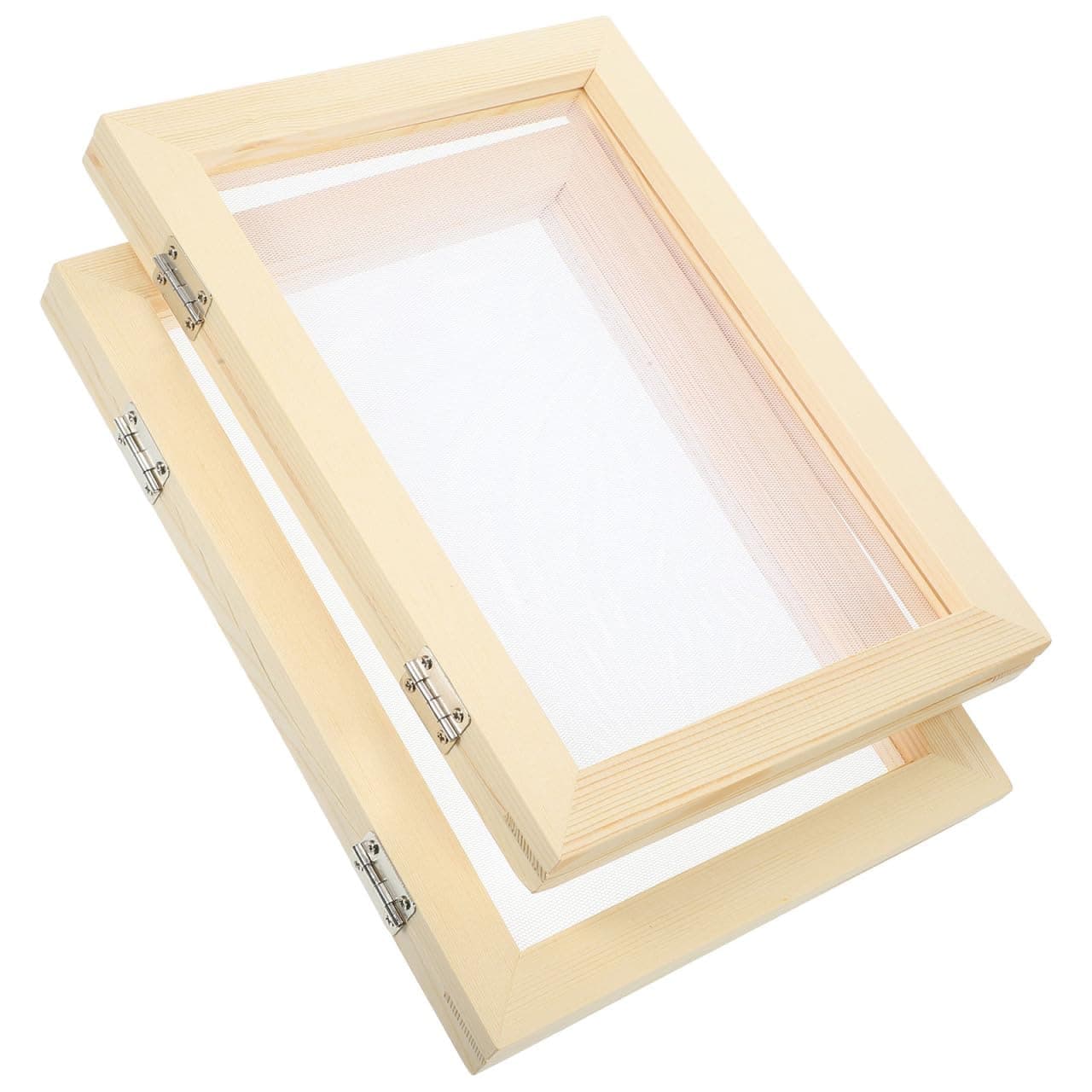 VILLCASE 2pcs Paper Making Frame Kit, 19X25cm Paper Making Screen Frame, Wooden Papermaking Mould, Ideal for DIY Craft