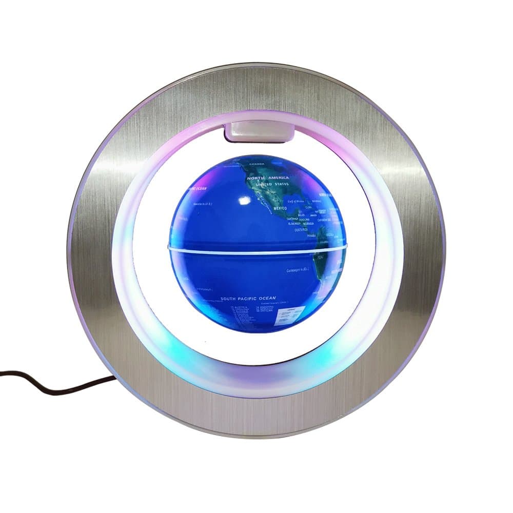 Floating Globe with Colored LED Lights Anti Gravity Magnetic Levitation Rotating World Map for Children Gift Home Office Desk Decoration (Round Blue)