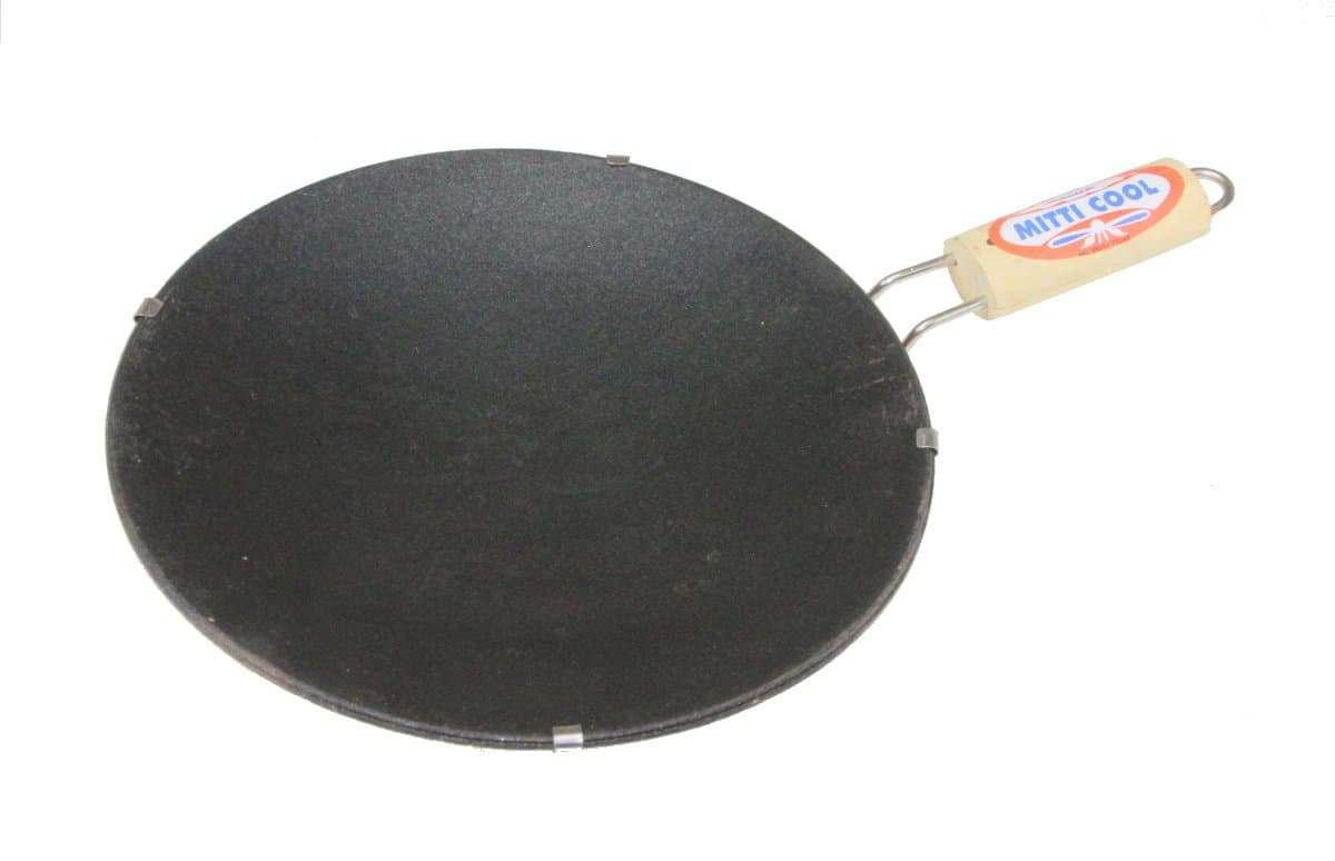 Mitti Cool Earthern Clay BLACK NON STICK Tawa with Handle CLAY TAWA with Handle ROTI TAWA DOSA CREPE PARATHA FRENCH TOAST (9")