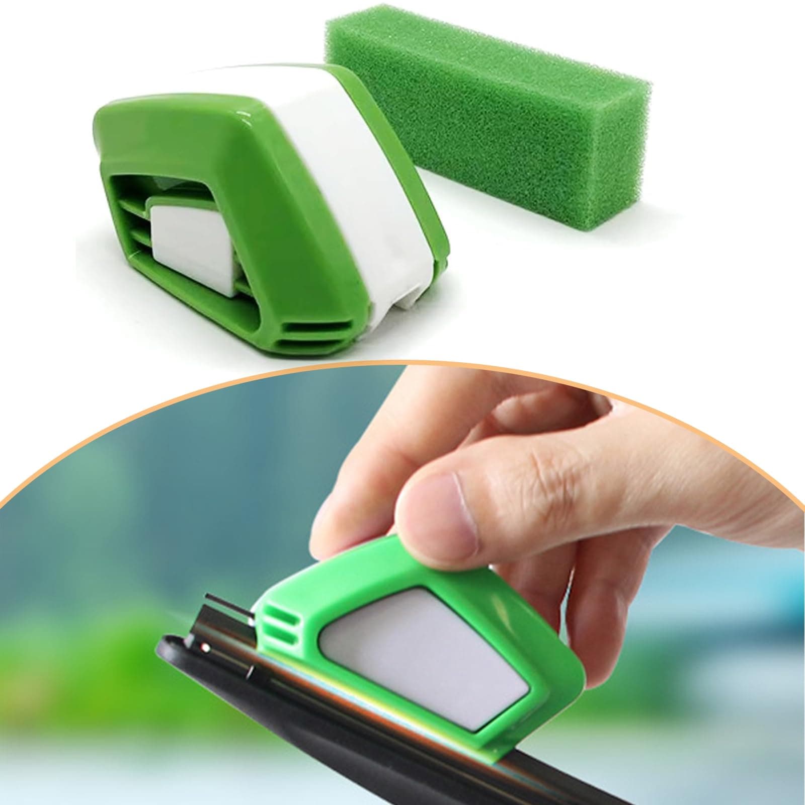 Fogfar 1 PC Car Front Windshield Wiper Repairer, Wiper Sharpener for Quick and Easy Repair, Portable Easy-to-Hold DIY Smart Repair Tool with Cleaning Sponge, Universal Maintenance Accessory (Green)