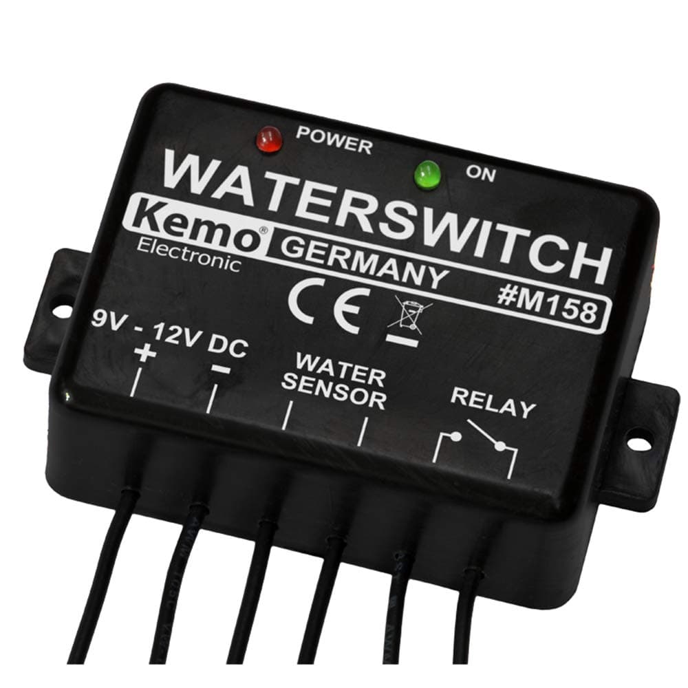 Kemo M158 Water Detector 9-12V/DC Integrated Relay. Control Sirens, Other Cut-Off relays, etc. with LED displays: Power Consumption: < 10 mA.