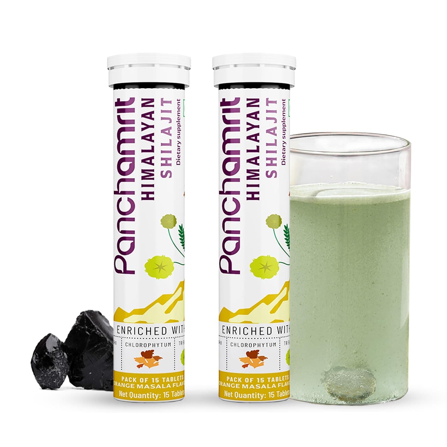 Himalayan Shilajit Effervescent | Helps Boost Stamina & Performance, Improves Muscle Recovery |Enriched with Ashwagandha, Kaunch Beej, Safed Musli | 15 Tablets (Pack of 2)