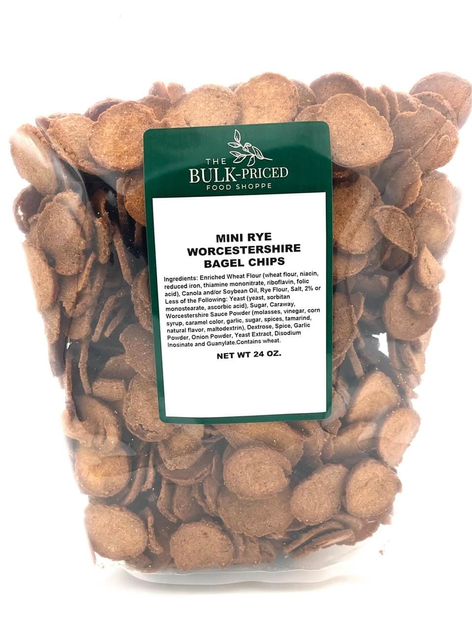 Mini Rye Worcestershire Bagel Chips, Bulk Size, (1.5 lb. Resealable Zip Lock Stand Up Bag)