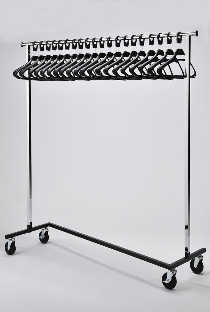 RACK52 Mobile Chrome Coat Stand. Office Coat Rack with Black Hangers