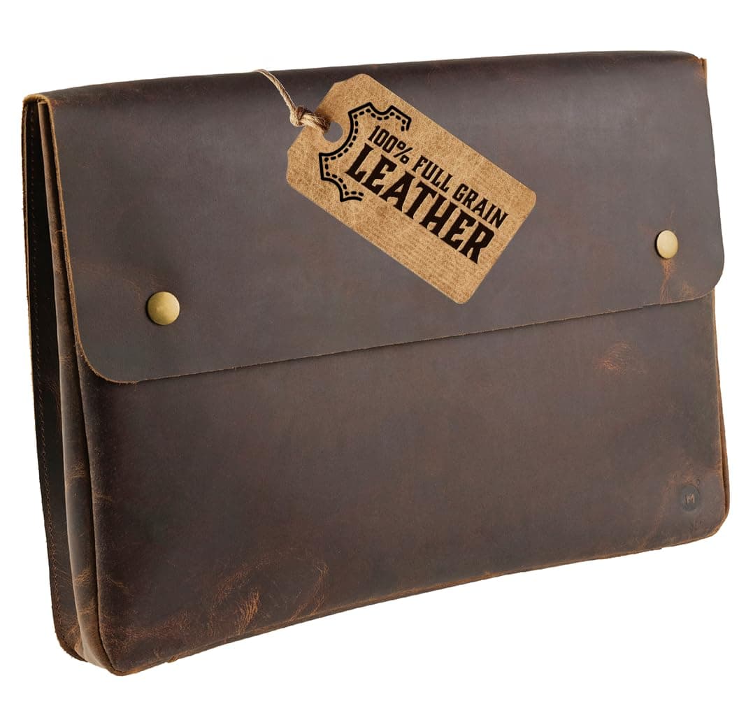 Leather Folder, Full Grain Leather File Folder Organizer Document Holder, Portfolio for Men – Spacious Folio Laptop Sleeve Case for 13" 14" 15” Laptops, MacBook & Tablets by MOONSTER