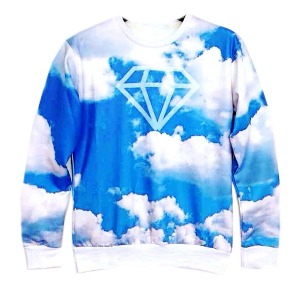 Takra Gold Blue Sky White Cloud Diamond space Hoodies Pullovers 3D Sweatshirts (L)