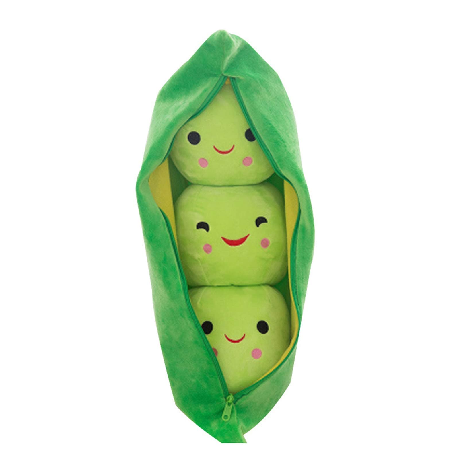 UpdateClassic Lovely Pea Pod Shape Plush Bean Bag with 3 Smiling Beans Soft Pillow Home Decoration, Full-Length Zipper on Pea pod Plush Doll, Yellow peas & Green peas