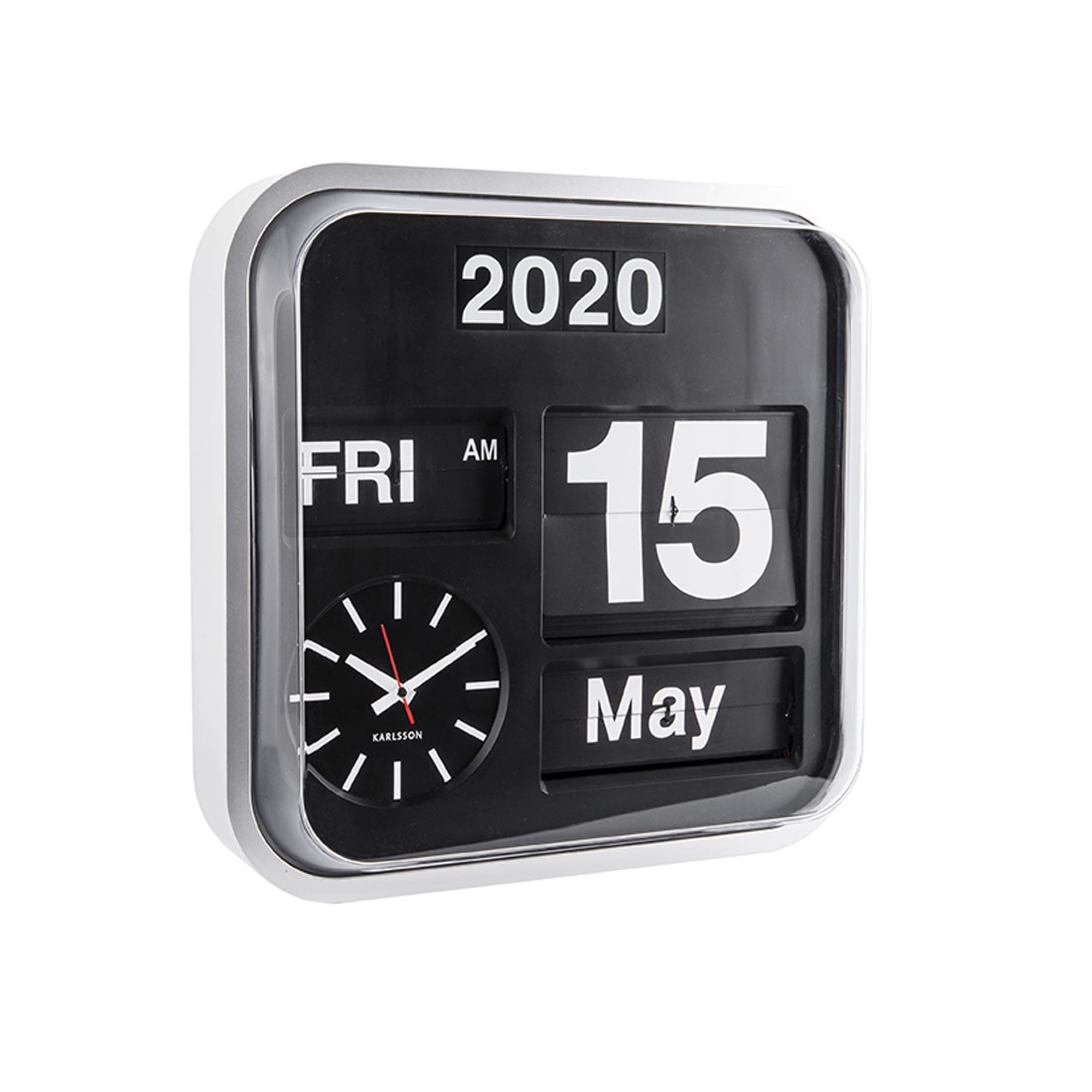 Present Time Karlsson Calender Clock Big Flip Silver 43 x 43 cm, KA4202