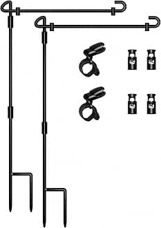 HOOSUN Garden Flag Stand, Premium Garden Flag Pole Holder Metal Wrought Iron Powder-Coated Weather-Proof Paint (2 Pack) with Tiger Clip and Spring Stoppers