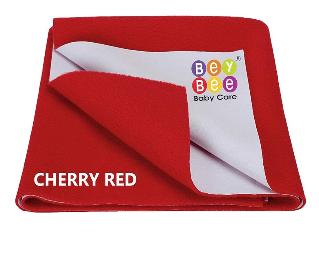 BeyBee Instadry Anti-Piling Fleece Extra Absorbent Quick Dry Sheet for New Born Babies, Cotton Bed Protector Mattress, Reusable Waterproof Baby Cot Sheet for Toddler Infant, Small Size 50x70cm, Red