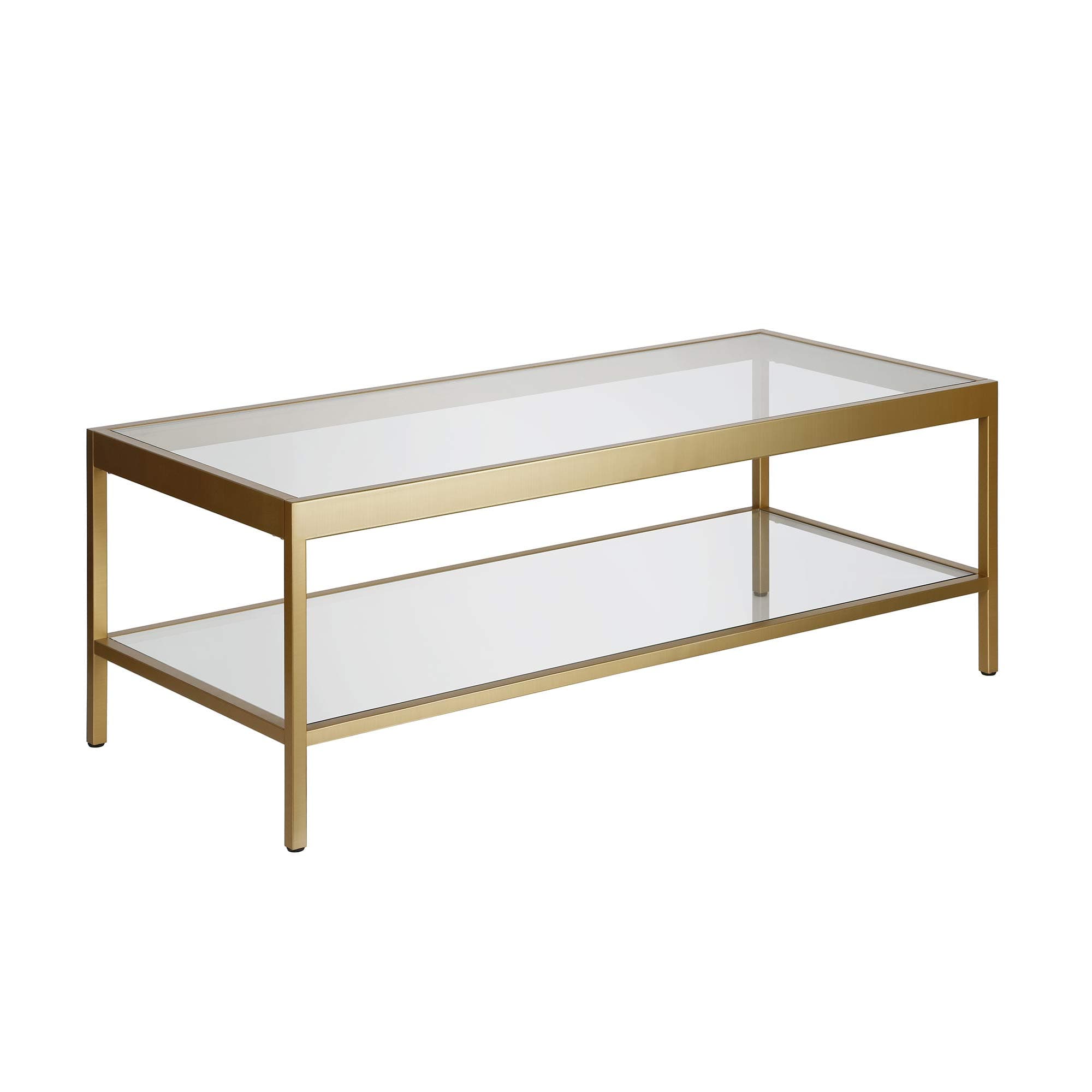 Henn&Hart 45" Wide Rectangular Rectangular Coffee Table in Brass, Modern Rectangular Coffee Tables for living room, studio apartment essentials