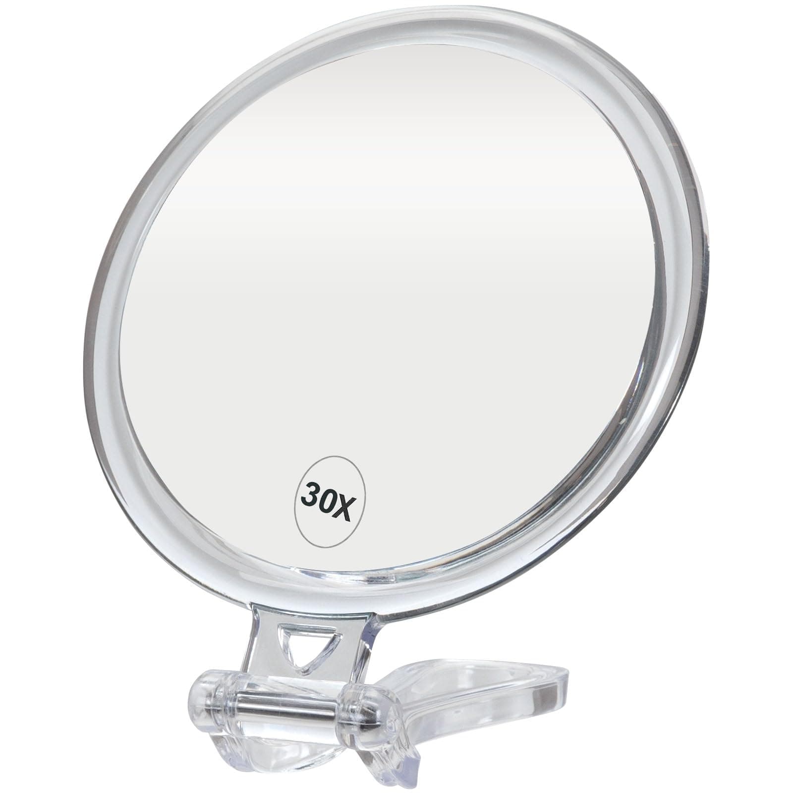 ForPro Professional Collection Expert 30X Magnifying Handheld Mirror, Double-Sided Hand Mirror with Folding Adjustable Handle for Makeup, Travel, Clear