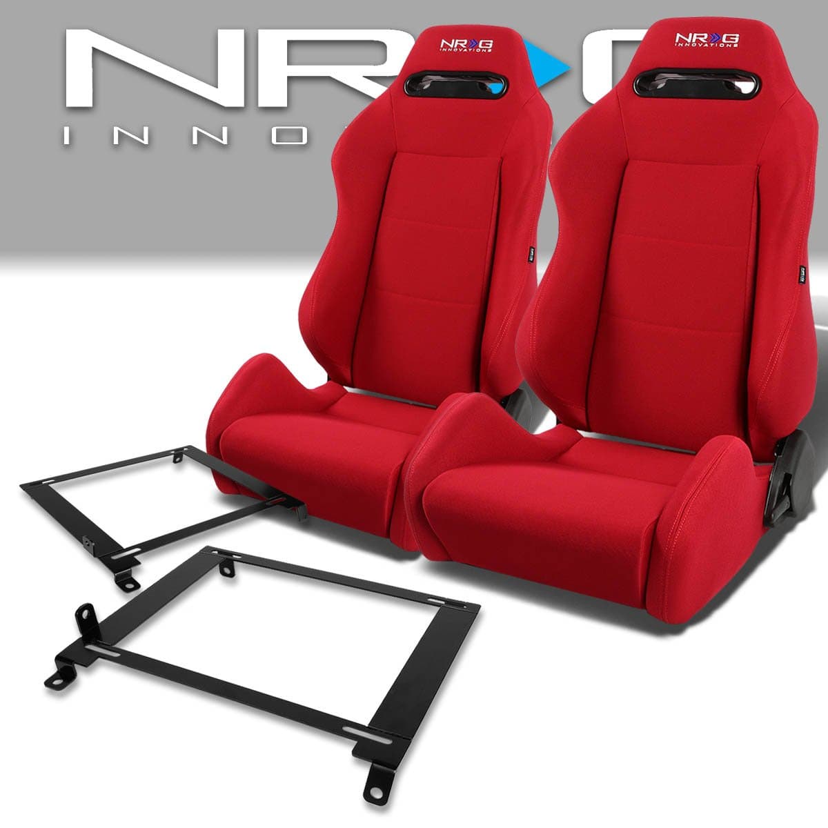 Auto DynastyNRG Type-R Style Fully Reclinable Racing Seats Bundle with Steel Mounting Brackets Compatible with Honda Civic 01-05, 4-Piece, Red Cloth