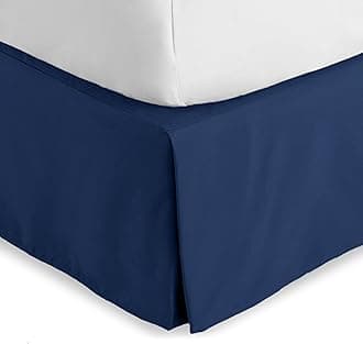 Full Bed Skirt - 15-Inch Tailored Drop Easy Fit - Bed Skirt for Beds - Center & Corner Pleats (Full, Dark Blue)