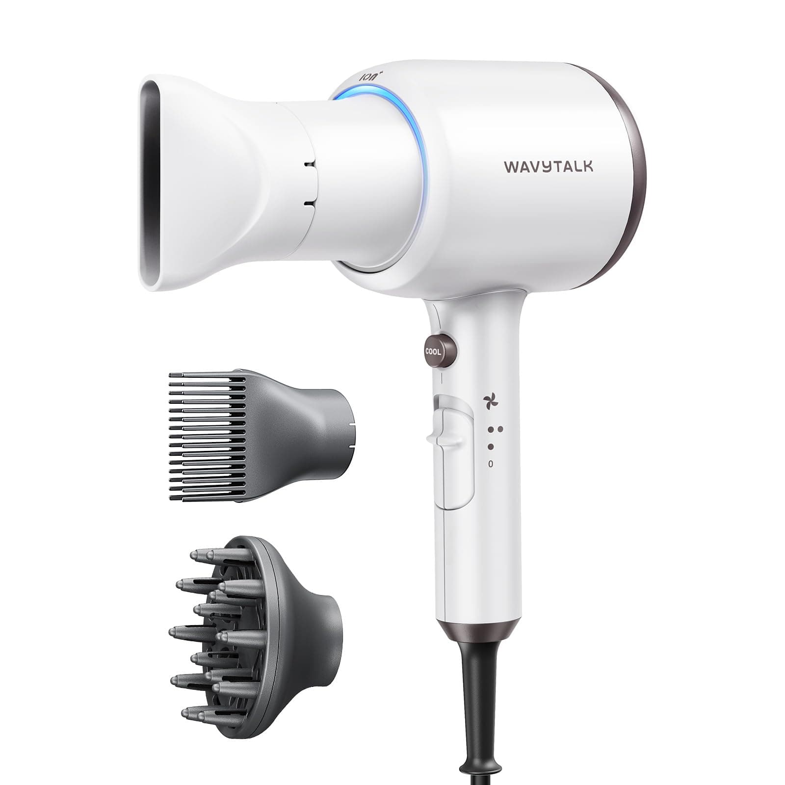 Hair Dryer with Diffuser and Concentrator Professional 1875 Watt Negative Ions Dryer Fast Drying Light and Quiet with Ceramic Technology Nozzle for Women Curly Hair, Matte White