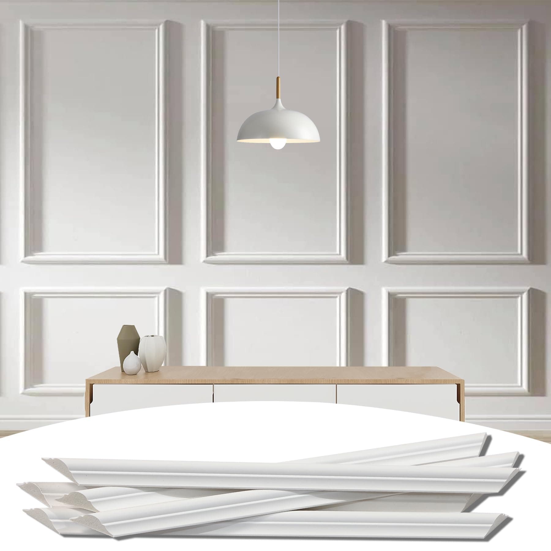 6-Frame Premade Accent Wall Molding Kit, Ready-to-Assemble Wainscoting Panels, Pre-Cut Chair Rail Moulding Trim for Home Décor