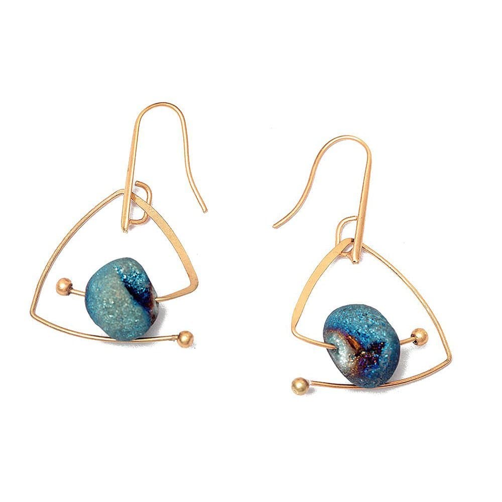 Natural Stone Earrings Gold Tone Raw Gemstone Triangle Shape Drop Sky Earrings Chic Jewelry for Women