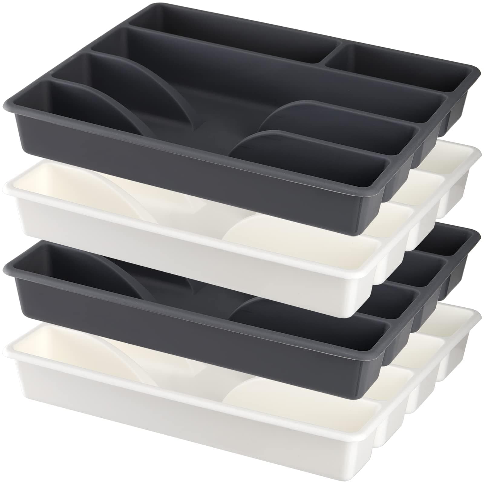 Diylove 4 Pack Silverware Tray for Drawer, 5 Component Cutlery Drawer Organizer, Plastic Compact Kitchen Utensil Storage Holder for Spoons Forks Knives, Easily Organize and Store