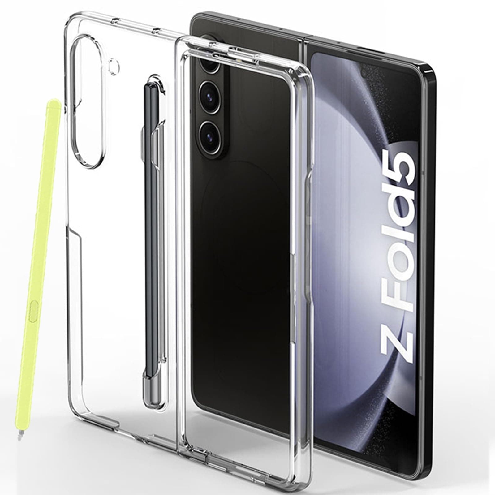 for Galaxy Z Fold 5 Case with S Pen Holder, Clear Anti-Yellowing Crystal Transparent Lightweigh Protective Phone Cover Built-in Stylus Slot Slim Thin for Samsung Galaxy Z Fold5 5G Case (Clear)
