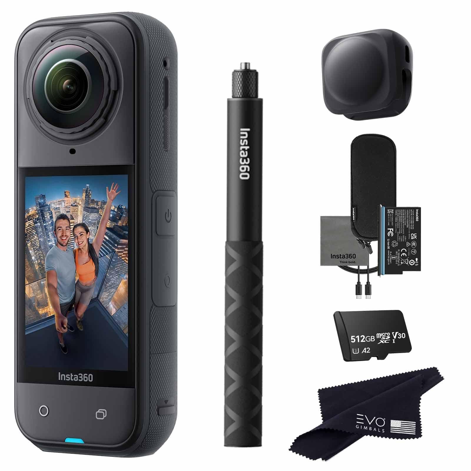 Insta360 X5 Basic Bundle-8K Waterproof 360 Action Camera with 1/1.28" 48MP Sensors, 8K 360 HDR Video, 72MP 360 Photo, 4K Single-Lens |Bundle Includes Selfie Stick, Lens Cap (512GB)