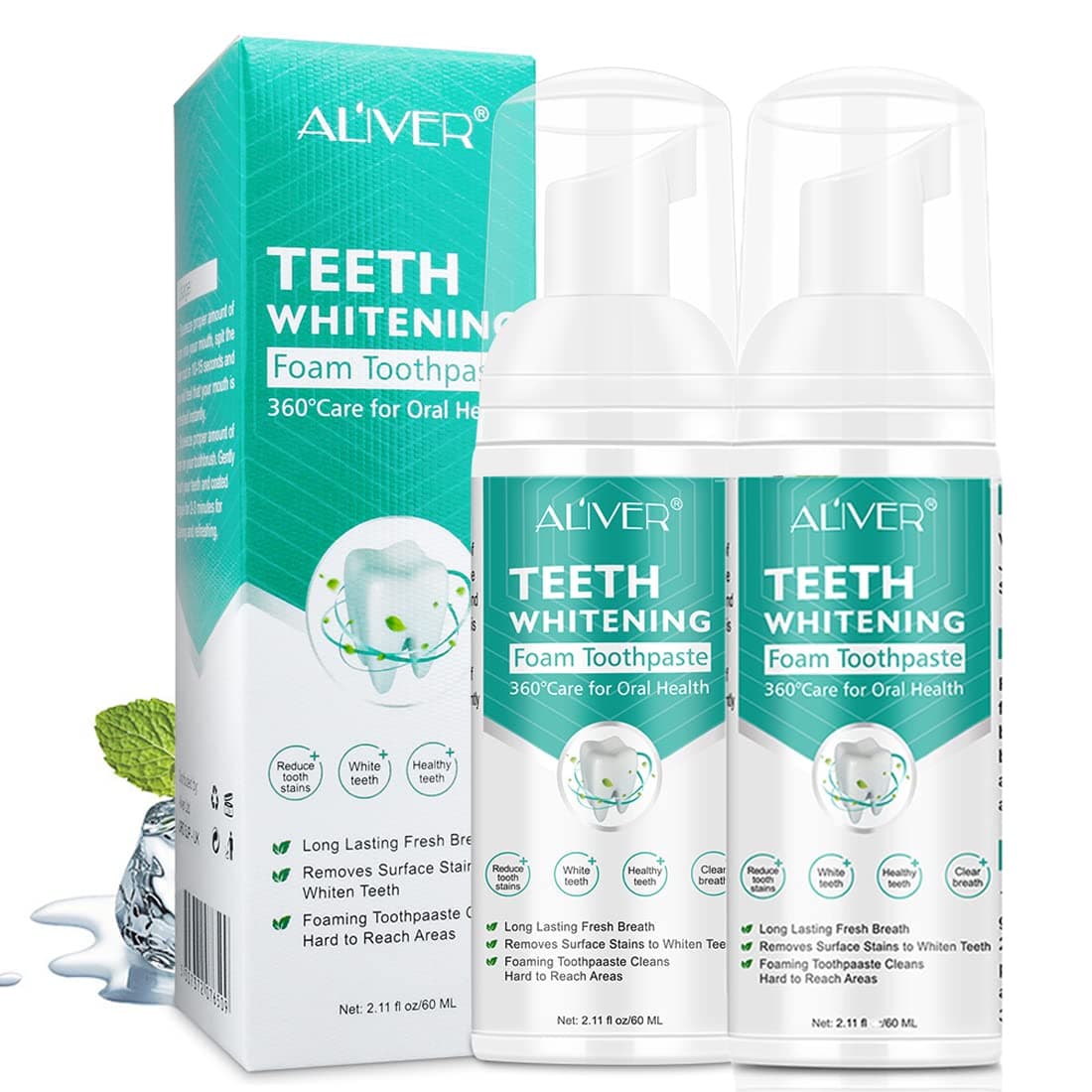 Teeth Whitening Toothpaste - Ultra-Fine Mousse Foam 60ml (2PCS) With Baking Soda for Foaming Whitening