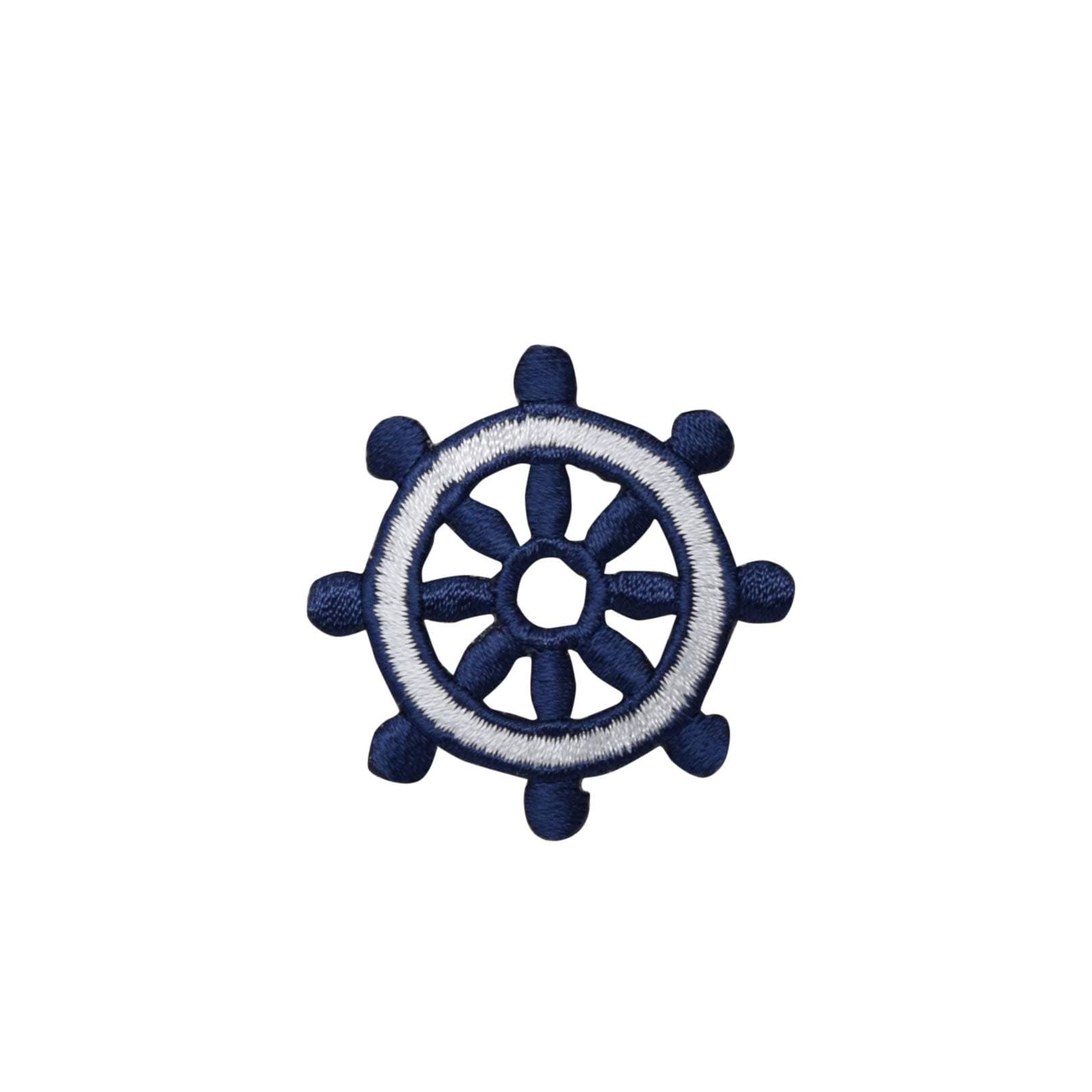 Blue Nautical Ships Wheel Embroidered Iron on Patch