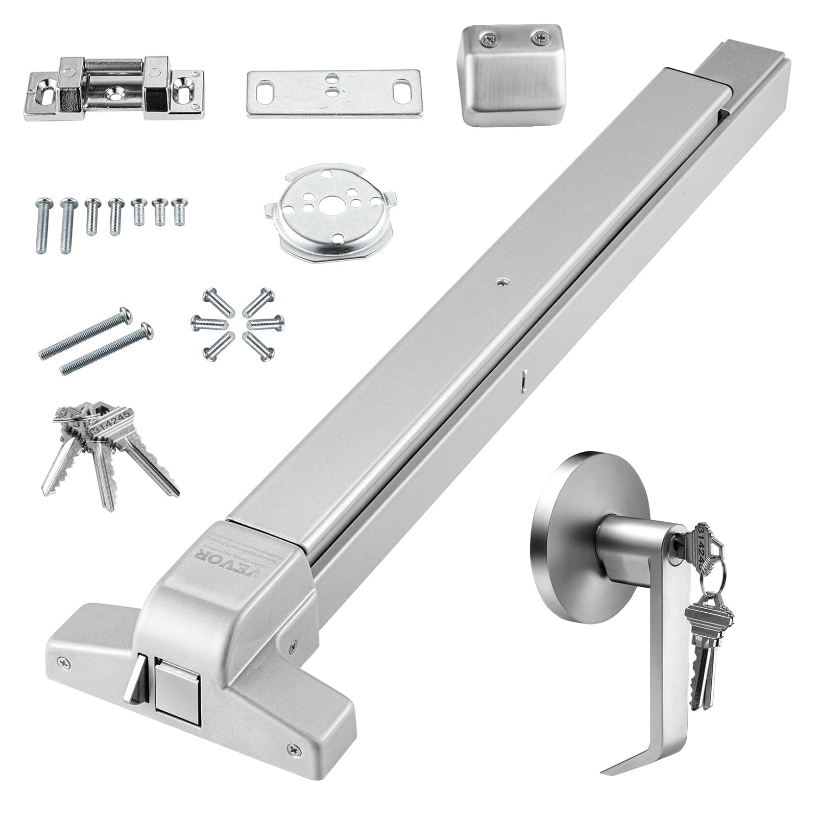 VEVOR Push Bar Door Lock Stainless Steel Panic Bar for Exit Door with External Levers and 3 Keys Push Bar Panic Exit Device Door Hardware for Metal Wood Doors Left and Right Door