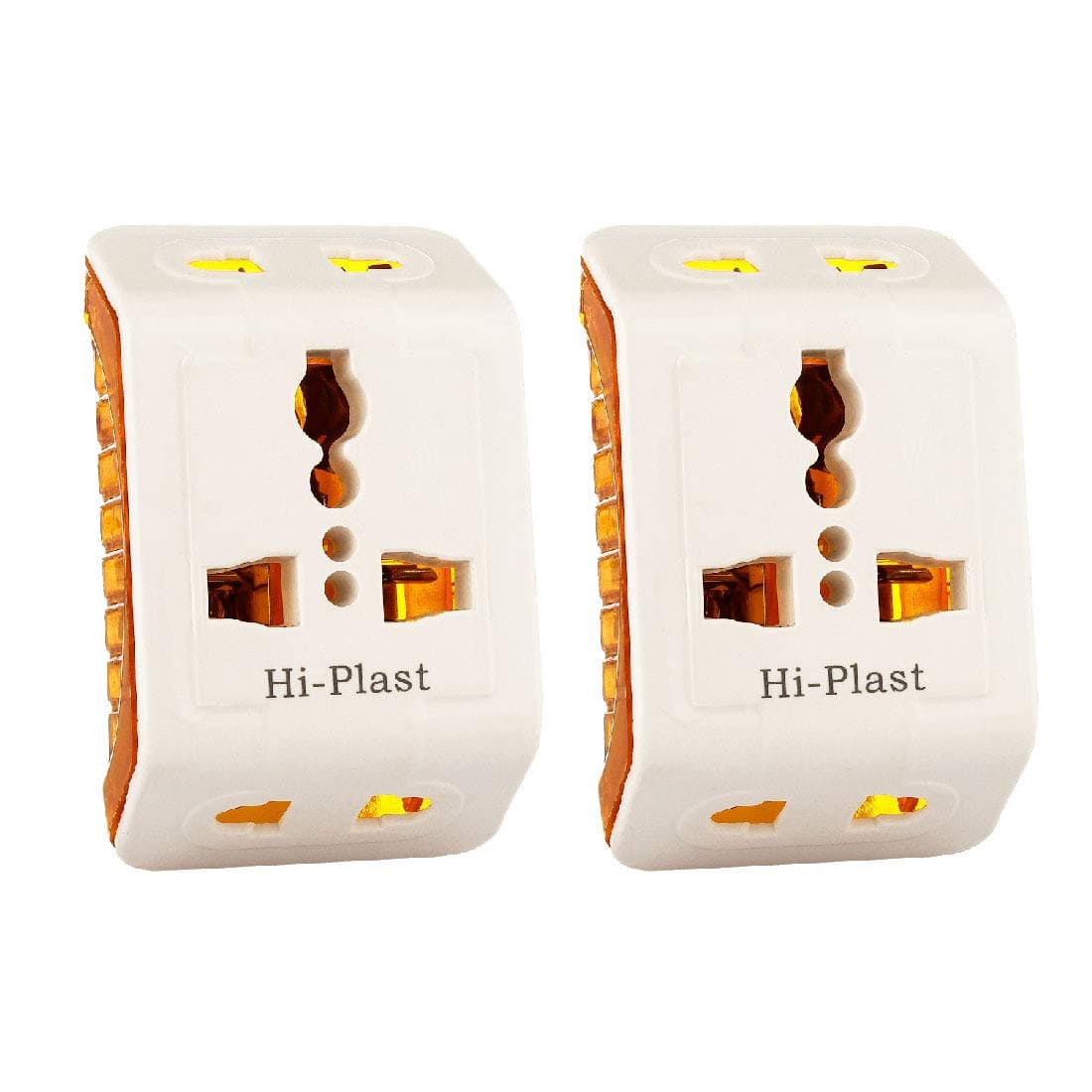 HI PLASST PINS N PLUGS (2PCS) 3-Pin Angular Universal Socket (Type D) Indian Conversion Plug, Socket Connector (6A 240V), White