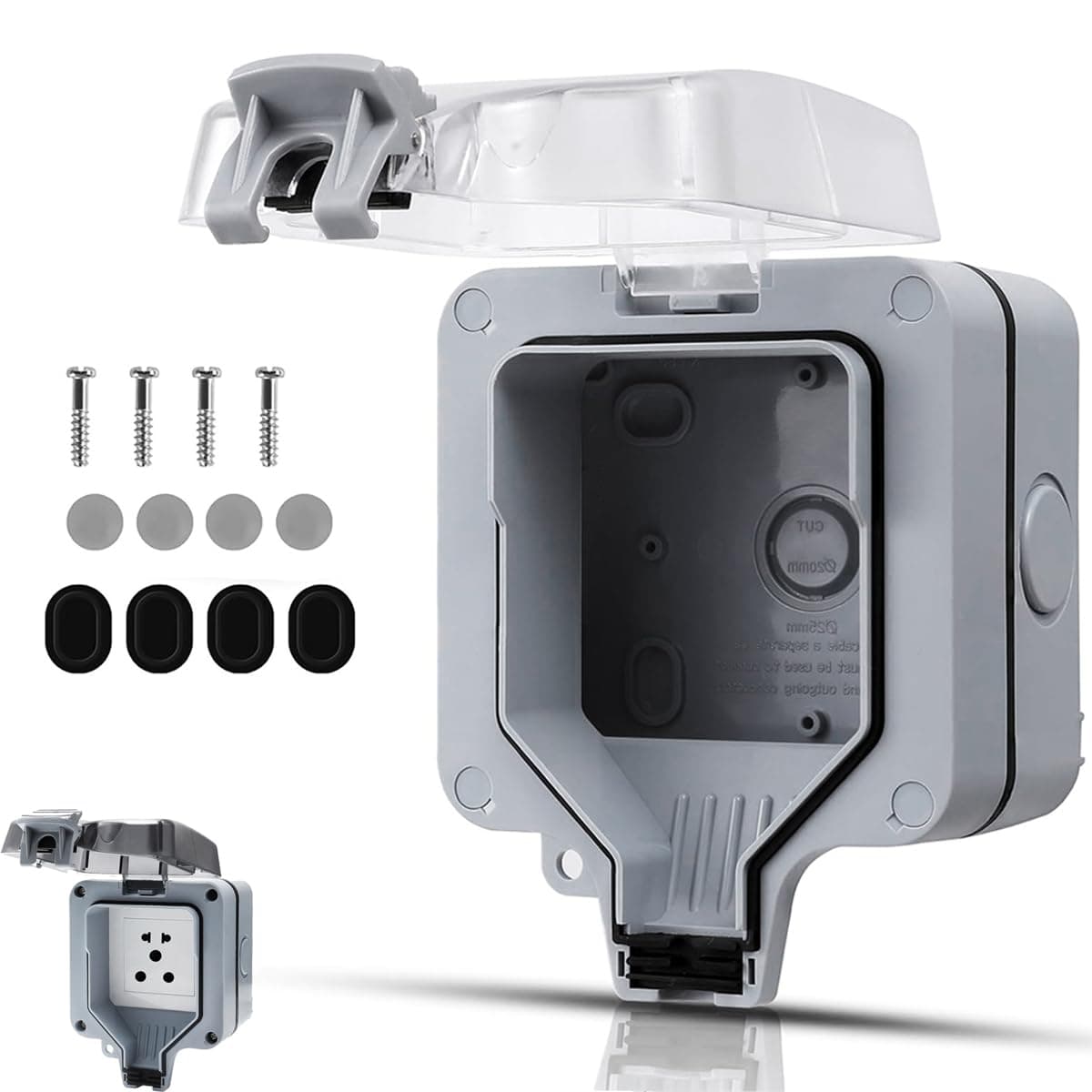 - 86 Type Waterproof IP66 Black Socket Cover for Single Plug, Outdoor Electrical Box ABS & Copper, Easy Install with Lock, Versatile for Garden, Patio, Garage, (Socket Not Included)