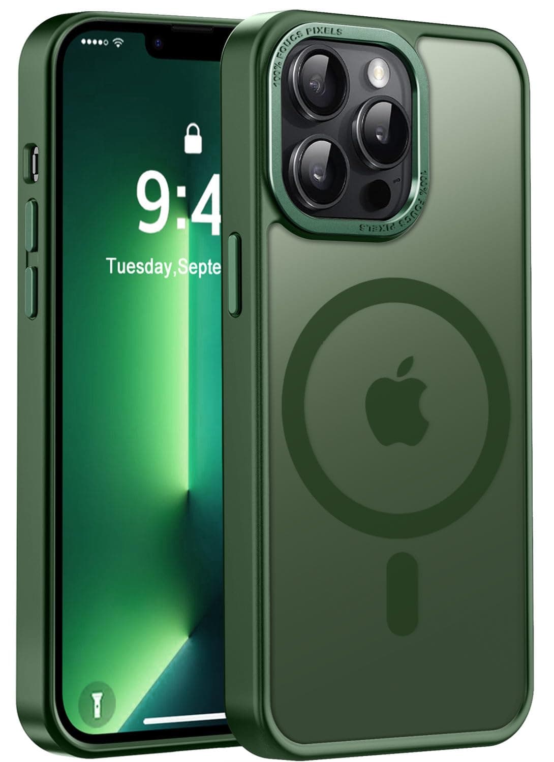 Newfuture Designed for iPhone 13 Pro Max Case with Magnetic [13 FT Military Drop Protection] [Compatible with Magsafe] Slim Translucent Matte Shockproof with Anti-Fingerprint Phone Case, Dark Green