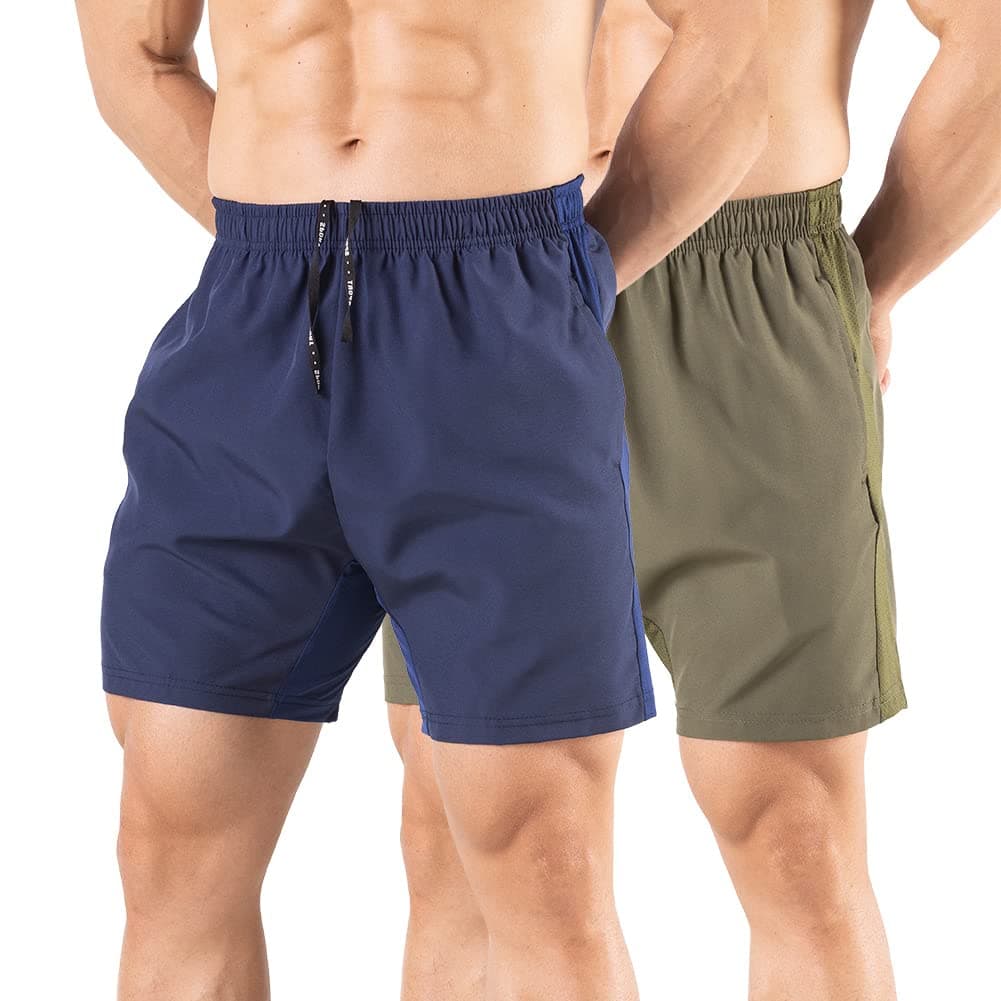Men's 5" Running Shorts 2 Pack Quick Dry Athletic Workout Gym Shorts with Zipper Pockets