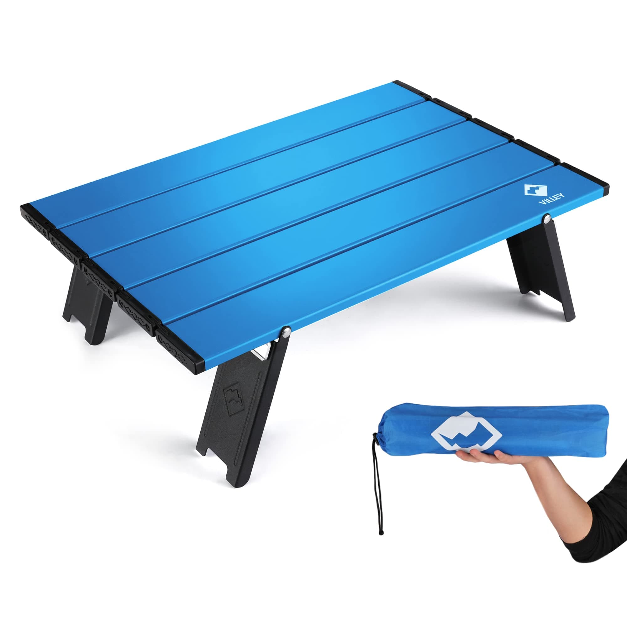 VILLEY Portable Mini Folding Beach Table, Ultralight Aluminum Side Table with Carry Bag for Camping, Picnics, and Outdoor Activities