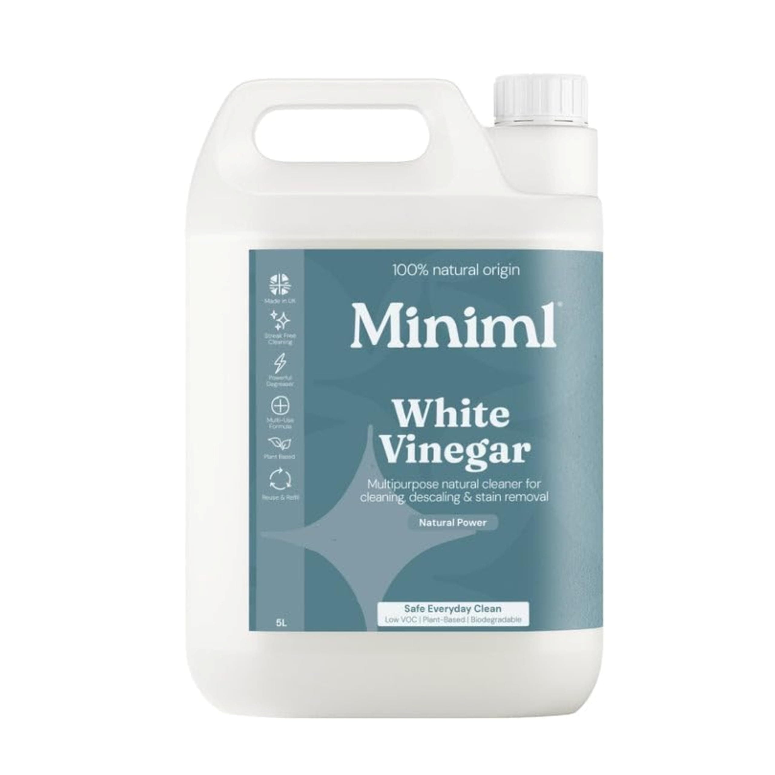 Miniml Eco White Vinegar Cleaning - All Natural Multi-Surface & Multi-Purpose Cleaner, Limescale Remover, Laundry Softener & More - 100% Vegan & Cruelty Free (5L (Pack of 1)