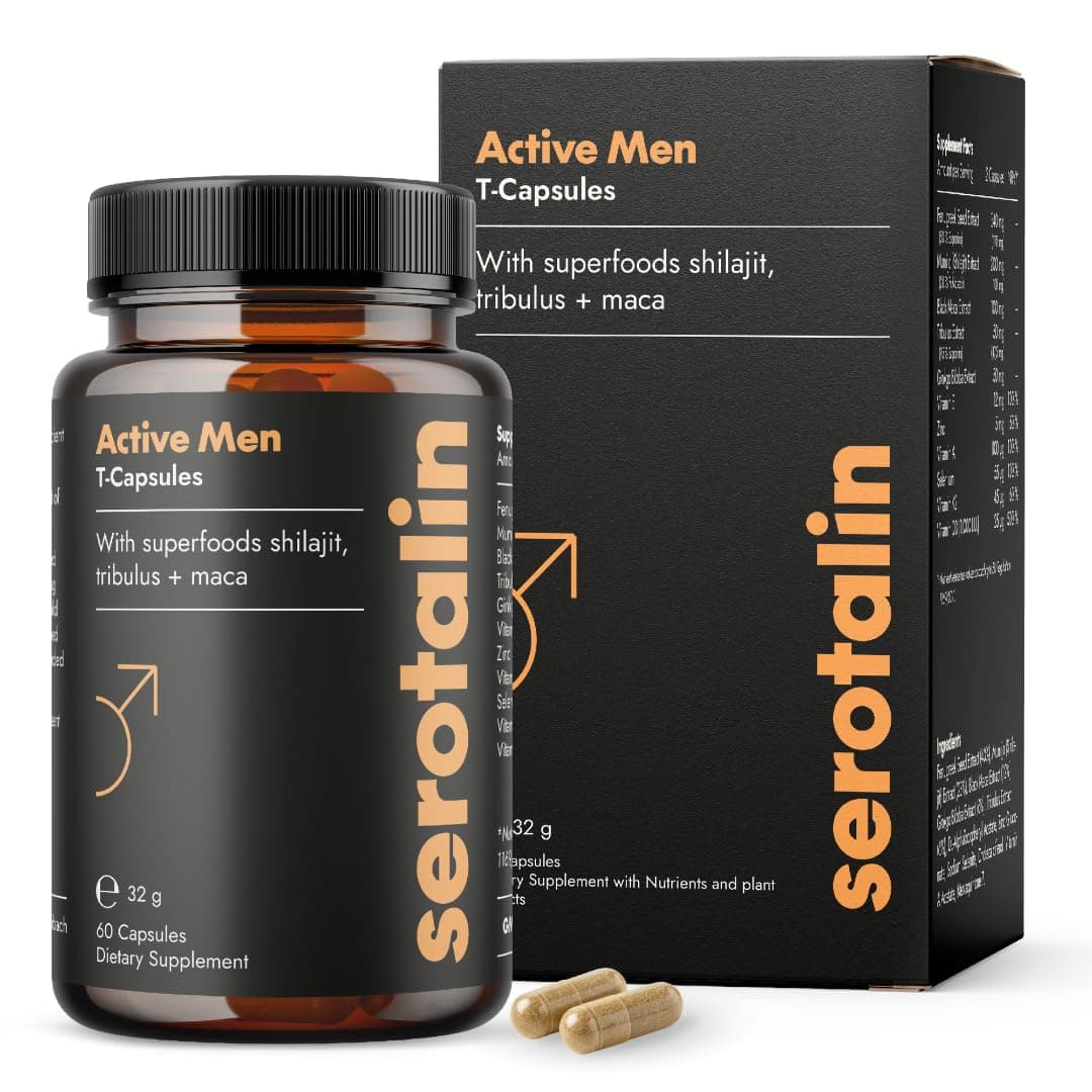 Active Men Maca T-Capsules for Active Men | Fenugreek with Shilajit, L-Citrulline, Black Maca & Tribulus | Vegan & Made in Germany | 60 Capsules