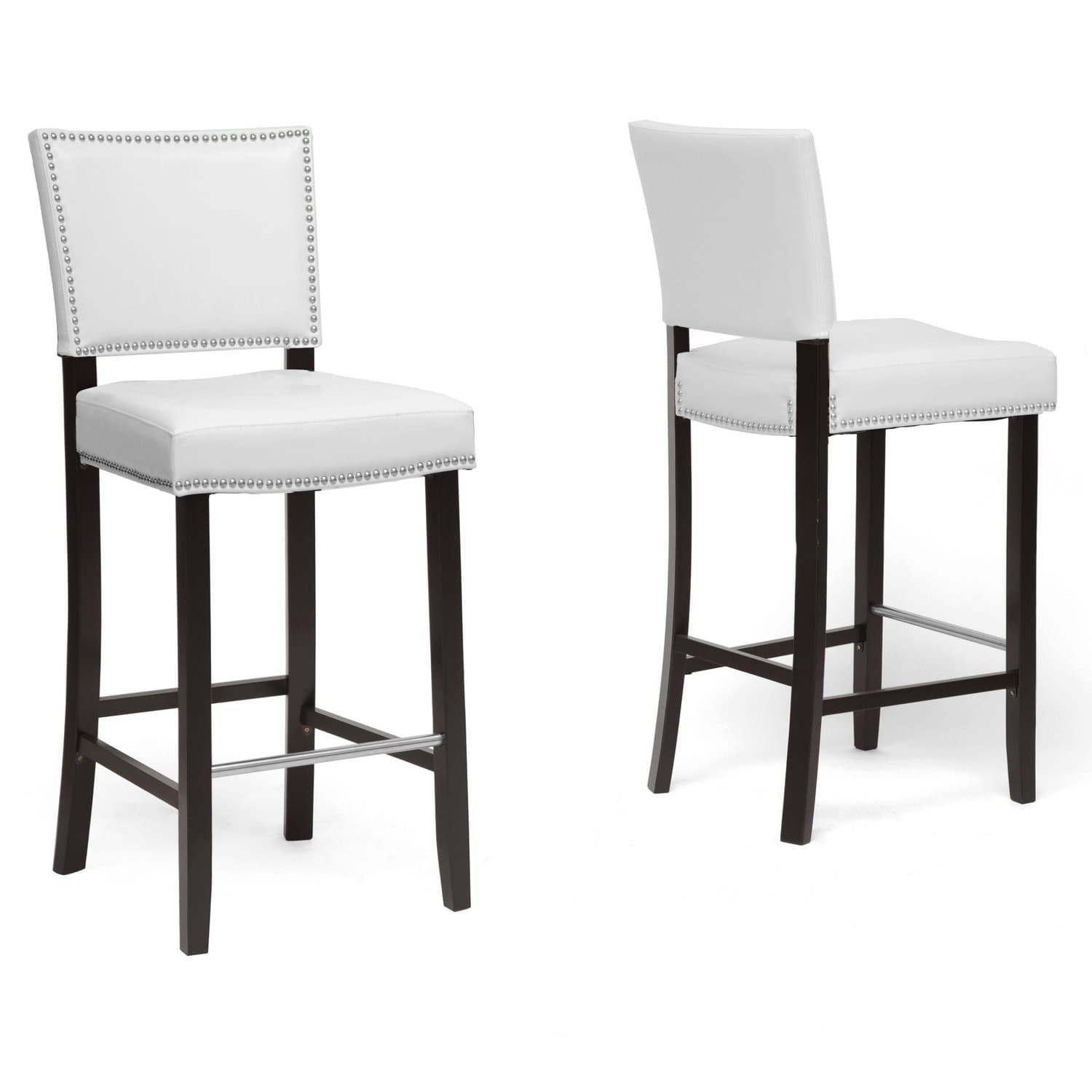 Aries White Modern Bar Stool with Nail Head Trim