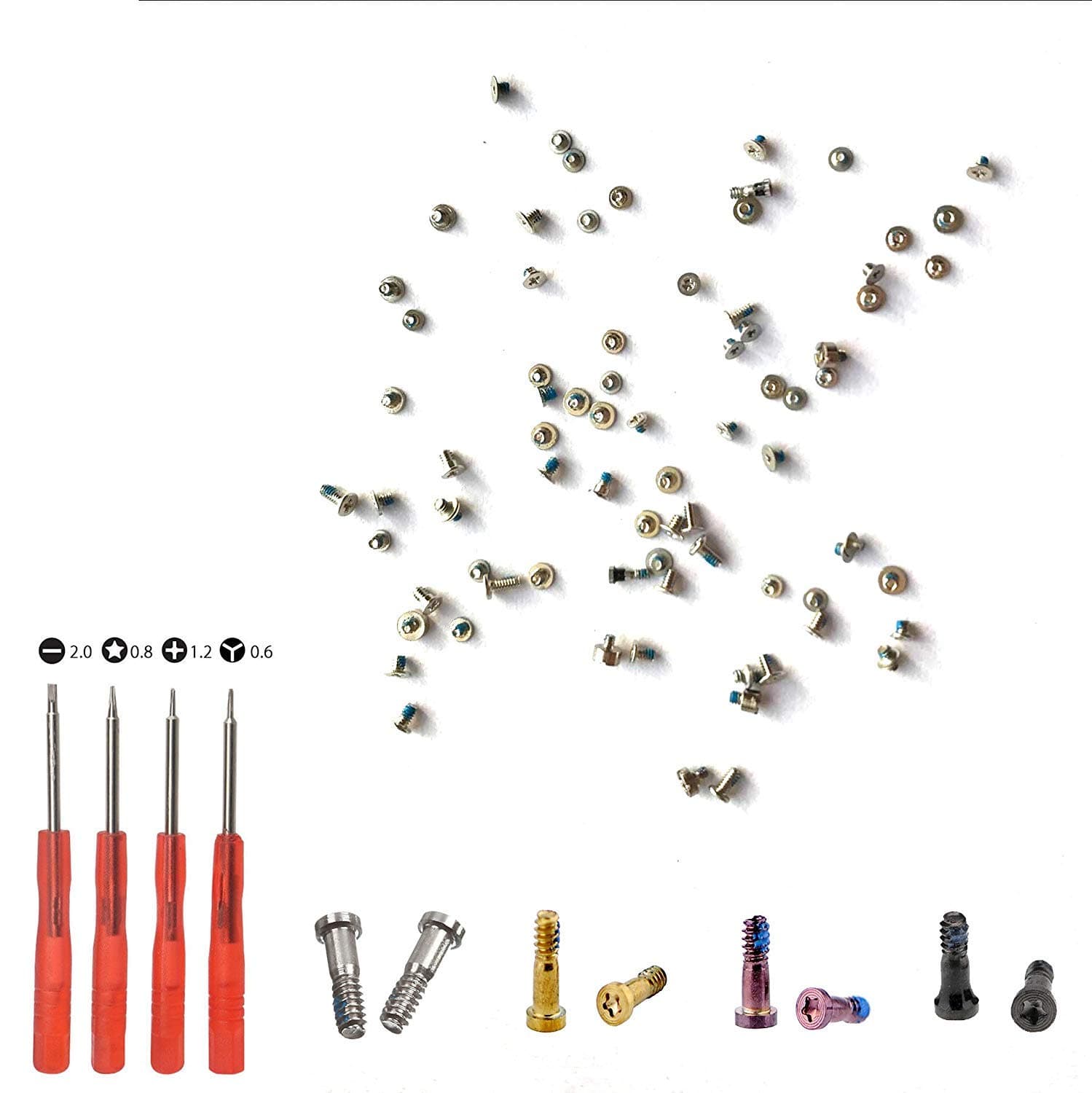 Replacement Screws for iPhone X, Full Set with 4 Bottom Pentalobe Screws and 4 Screwdrivers