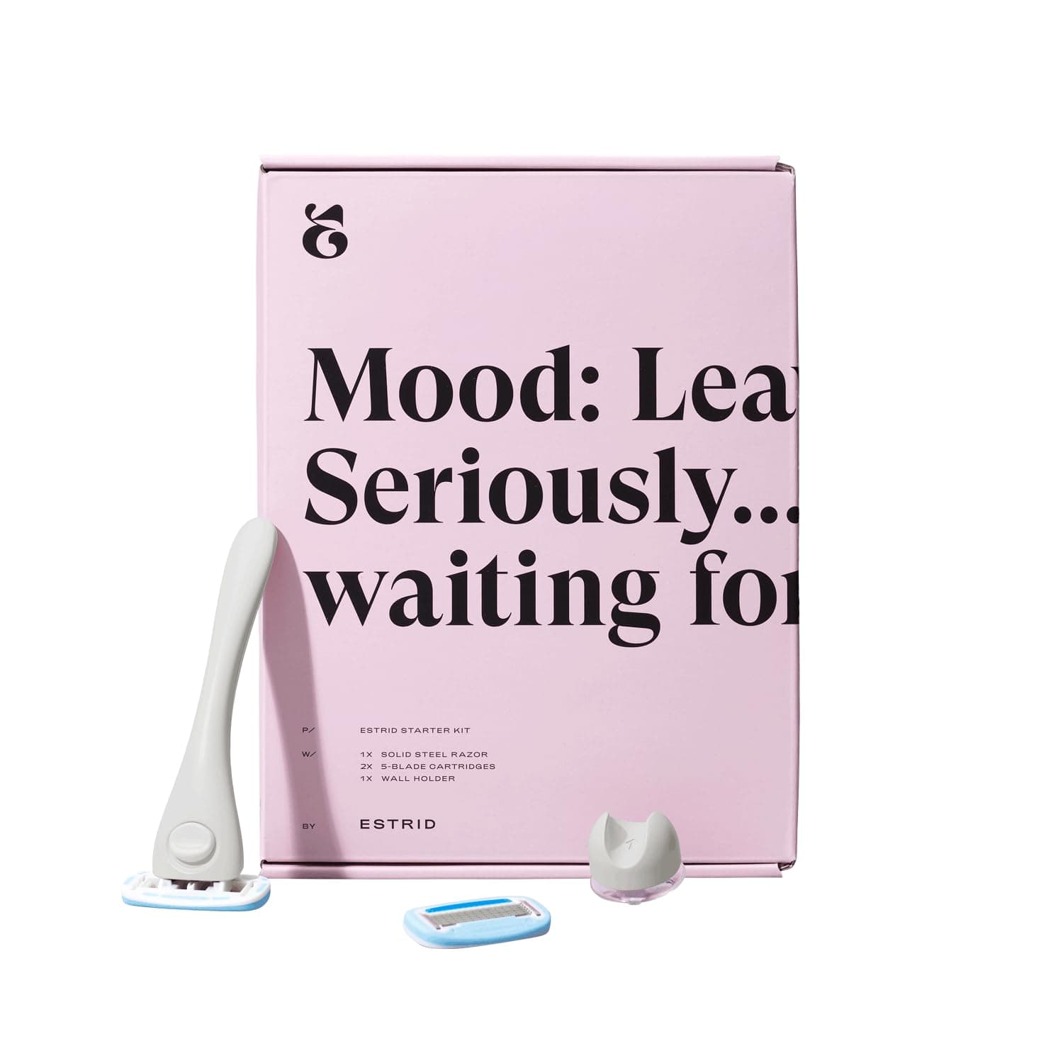 Estrid Starter Kit - Steel Razor + 2 * 5 blade Refill + Wall holder Razor for Body, Vegan, For sensitive skin, 2 refill cartridges (Cloud)