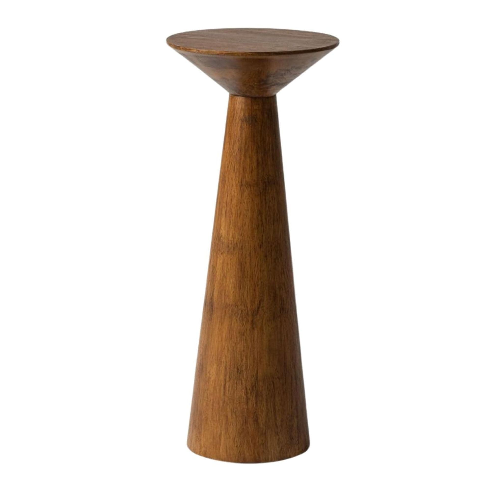 22.8” Tall Round Martini End Table, Walnut – Solid Pine Wood Pedestal Accent Drink Stand with Tapered Base – Farmhouse Modern Furniture for Living Room, Bedroom & Small Spaces