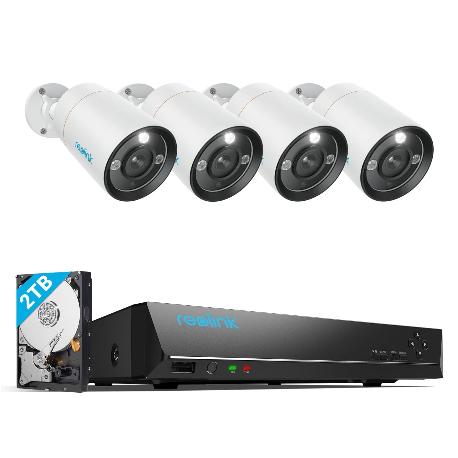 Reolink 4K+ 8CH PoE CCTV Security Camera System, 4X 12MP Security Camera Outdoor with Person/Vehicle Detection, Color Night Vision, 2TB HDD for 24/7 Recording, 2-Way Audio, RLK8-1200B4-A