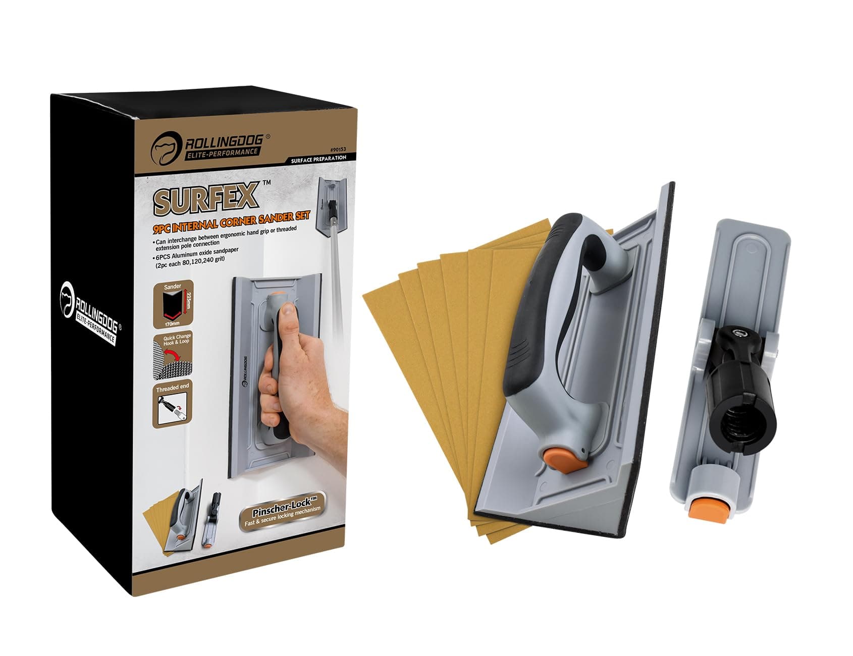 ROLLINGDOG Drywall Corner Sander - Hand Sander with 6PC Oxide Mesh Sandpaper for Corner Wall Cleaning and Polishing